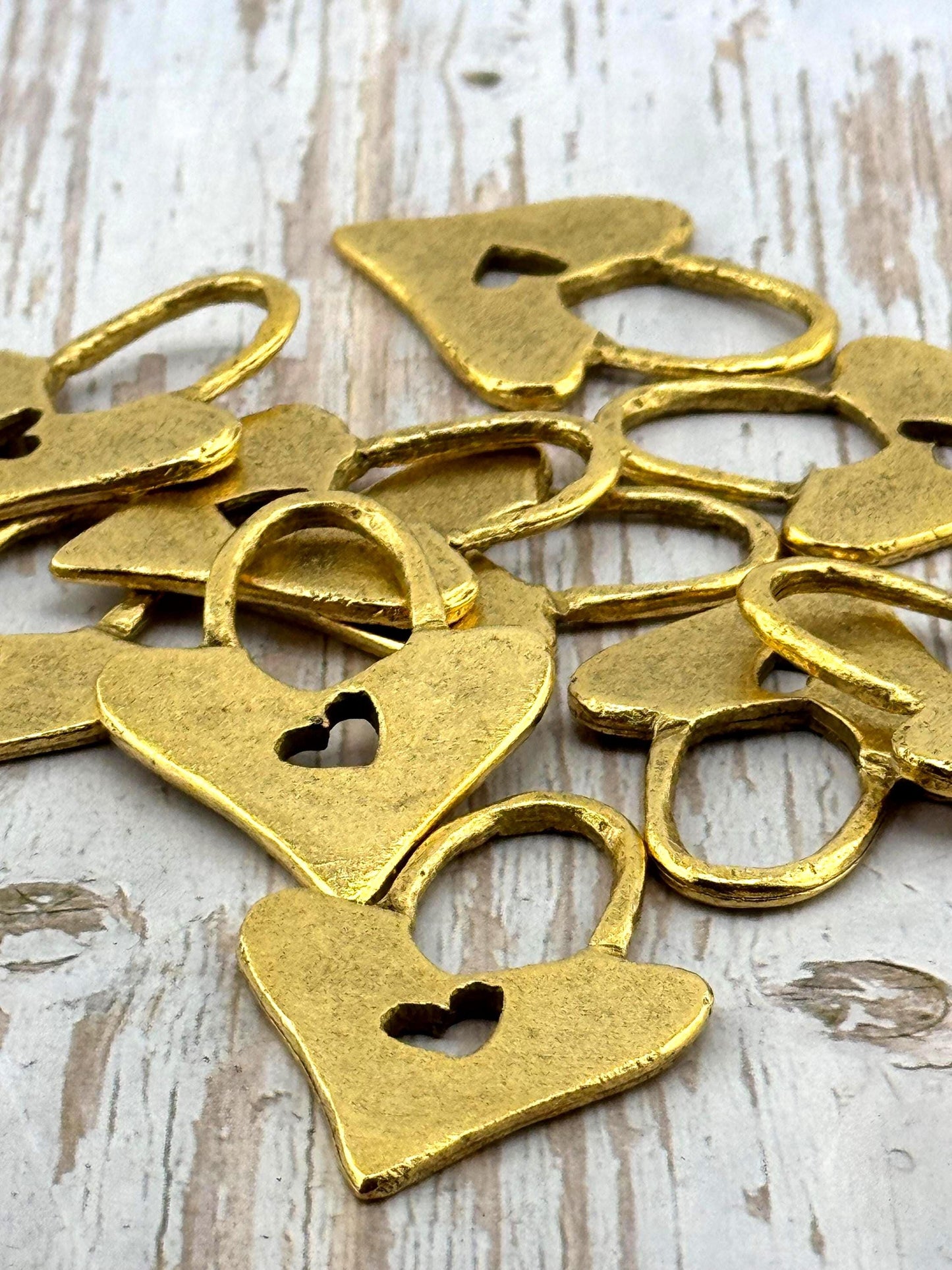 Large Padlock Heart Charm, Antiqued 18k Gold Plated - AG092