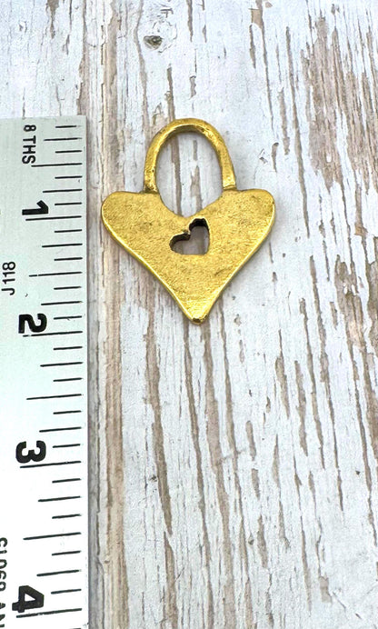 Large Padlock Heart Charm, Antiqued 18k Gold Plated - AG092
