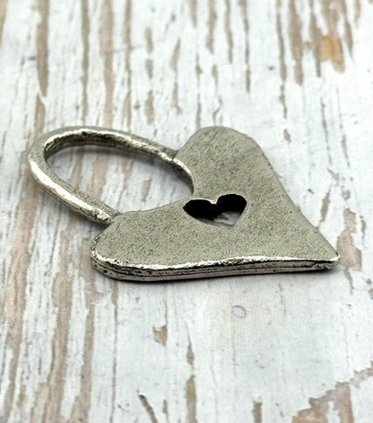 Padlock Heart Pendant, Antiqued Pewter - PT452