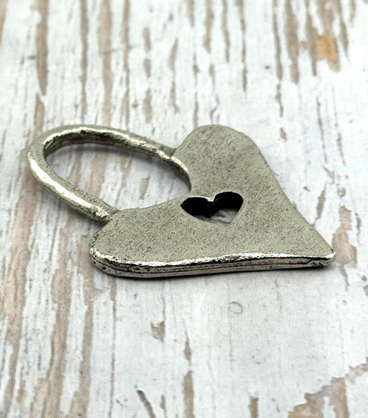 Padlock Heart Pendant, Antiqued Pewter - PT452