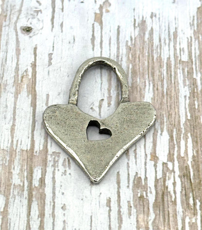 Padlock Heart Pendant, Antiqued Pewter - PT452