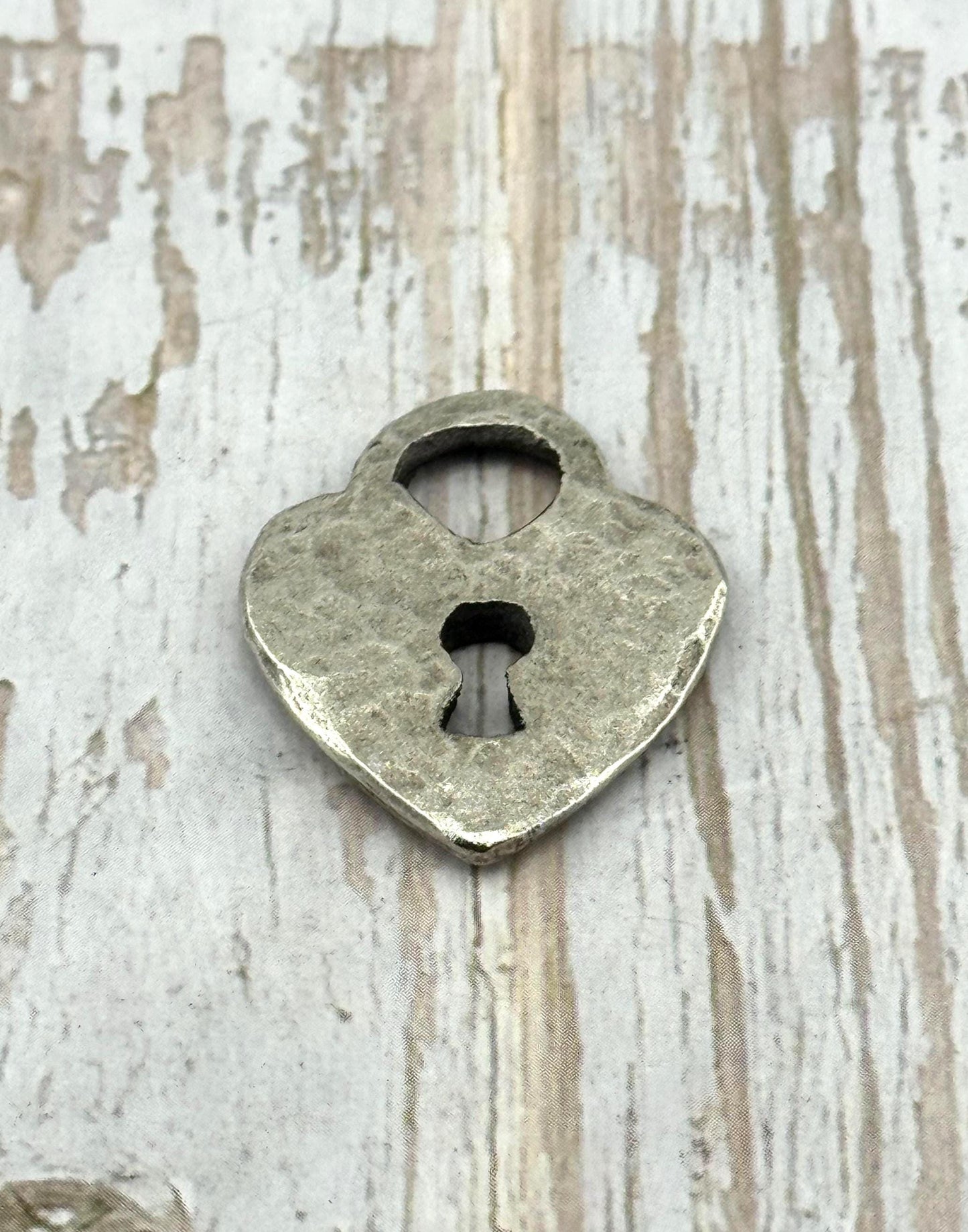 Hammered Padlock Heart Charm, Antiqued Pewter - PT472