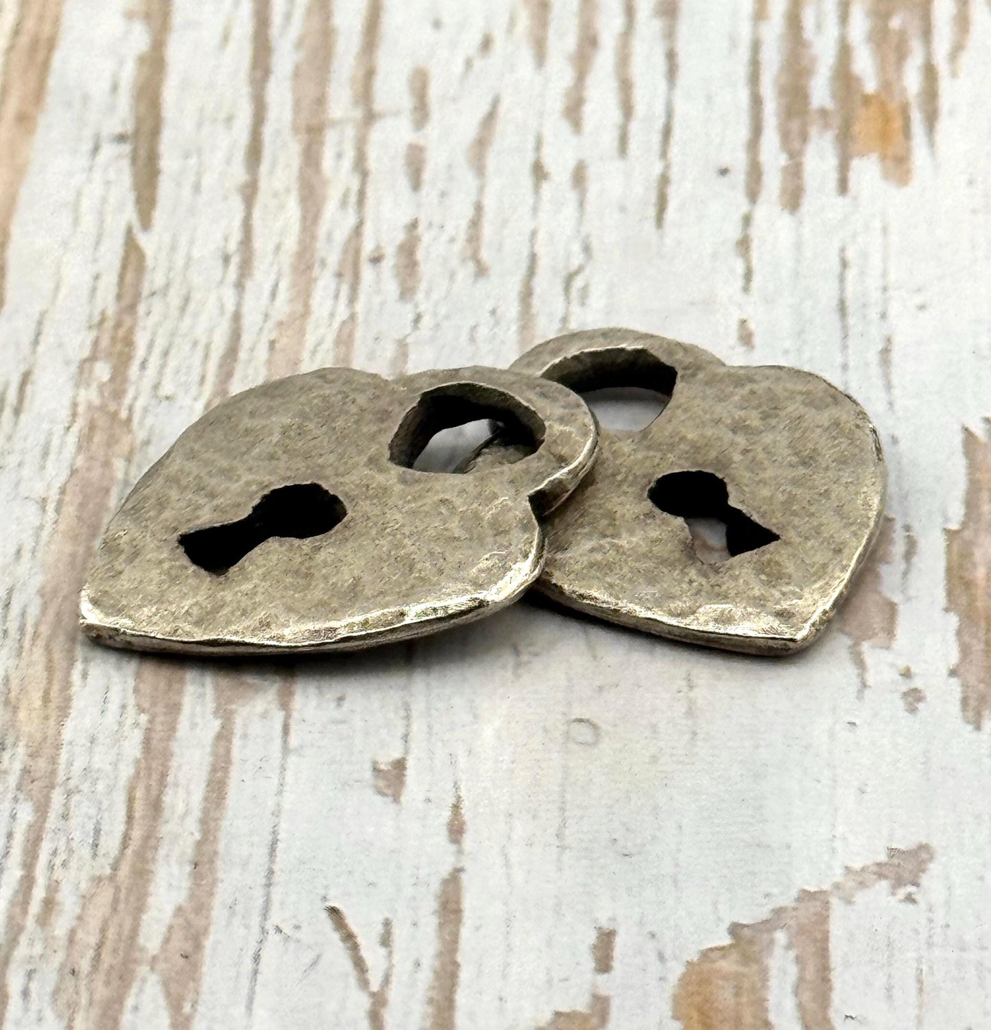 Hammered Padlock Heart Charm, Antiqued Pewter - PT472