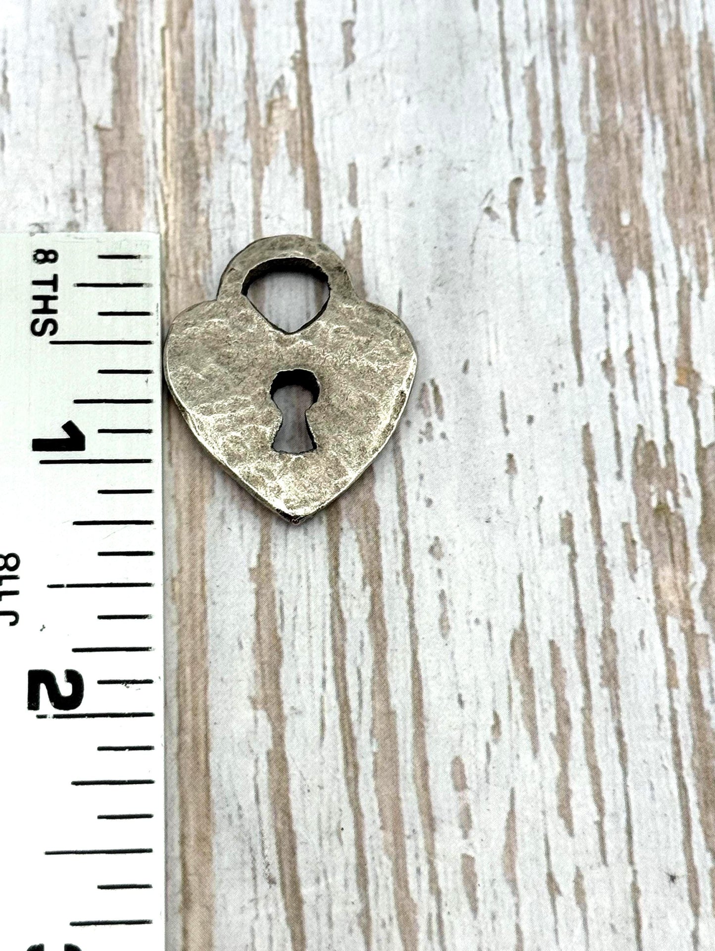 Hammered Padlock Heart Charm, Antiqued Pewter - PT472