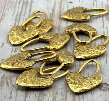 Chunky Hammered Heart Charm Toggle, Antiqued 18K Gold - AG093/A