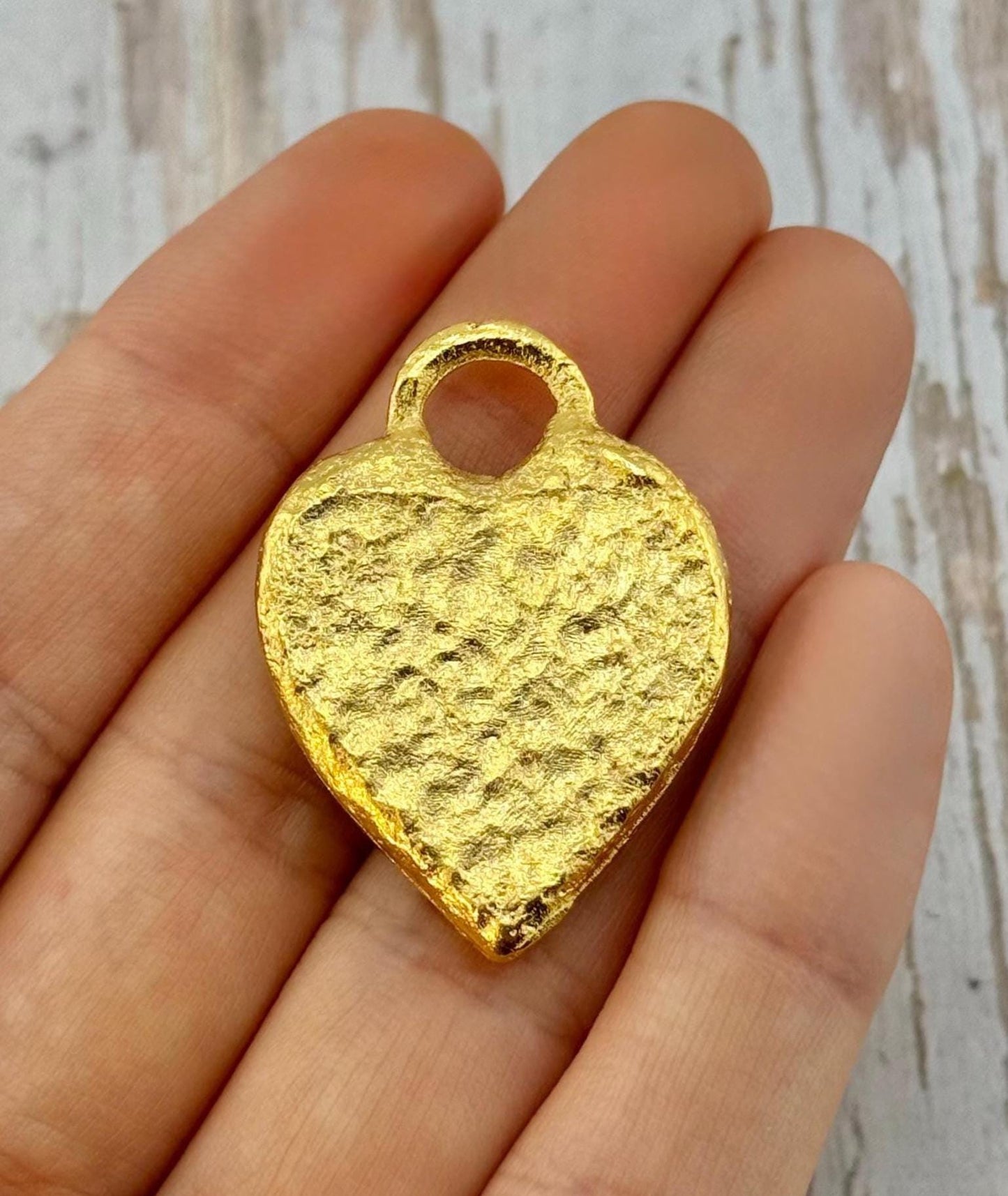 Chunky Hammered Heart Pendant, Satin 18K Gold Plated - ST270