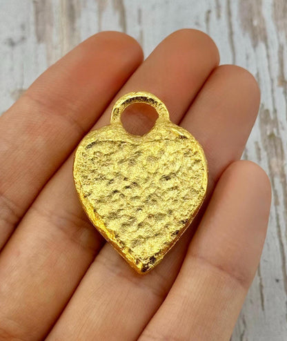 Chunky Hammered Heart Pendant, Satin 18K Gold Plated - ST270