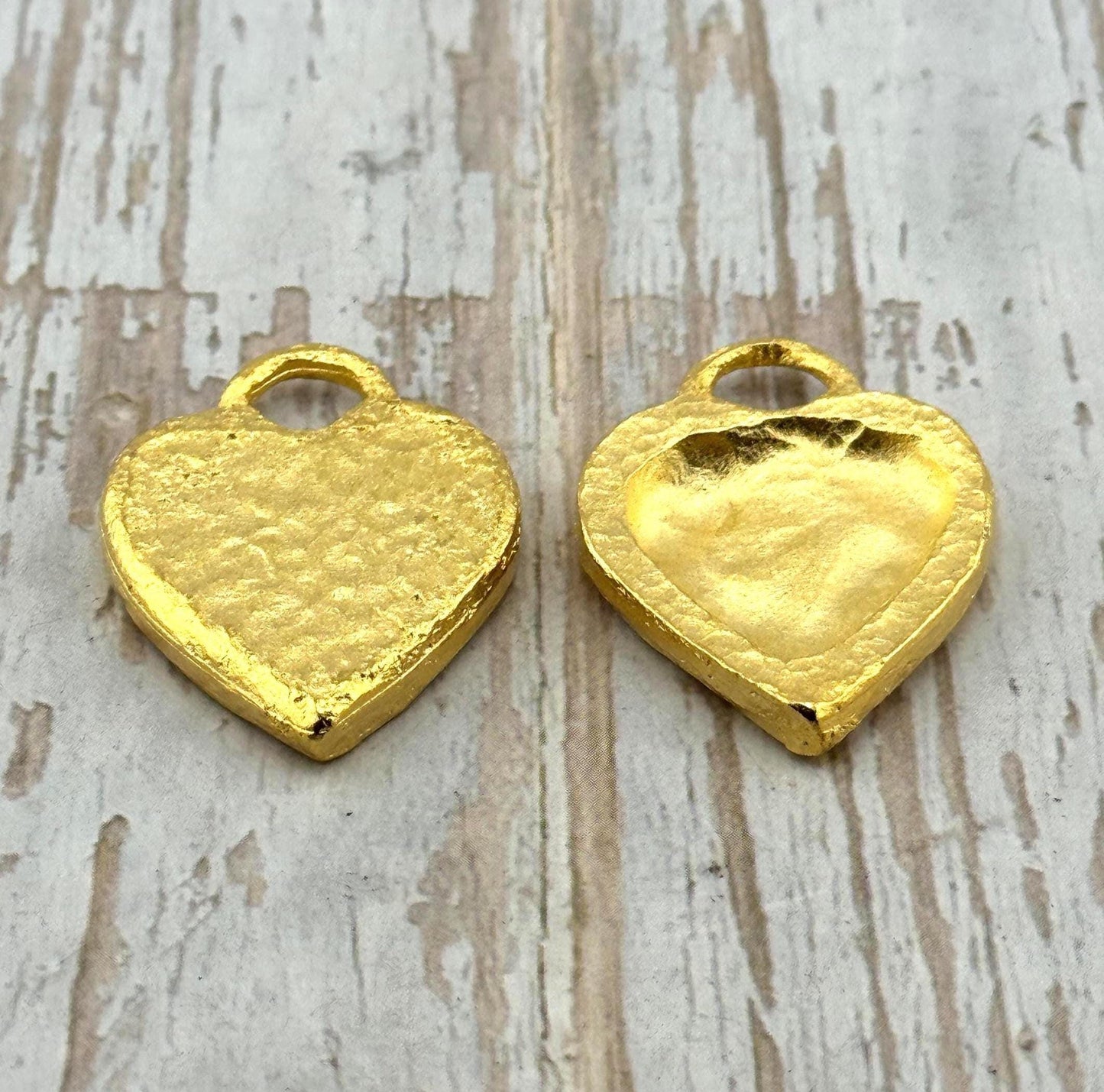 Chunky Hammered Heart Pendant, Satin 18K Gold Plated - ST270