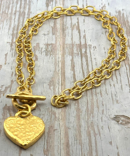 Chunky Hammered Heart Pendant, Antiqued 18K Gold Plated - AG090