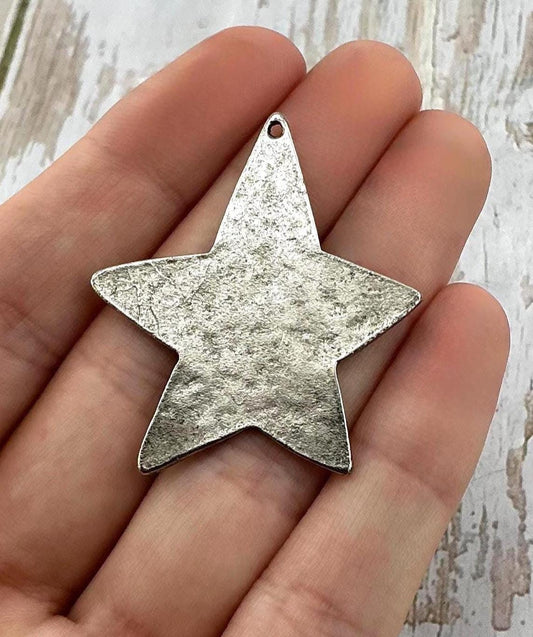 Smooth Asymmetrical Star Pendant, Antiqued Pewter - PT514-C