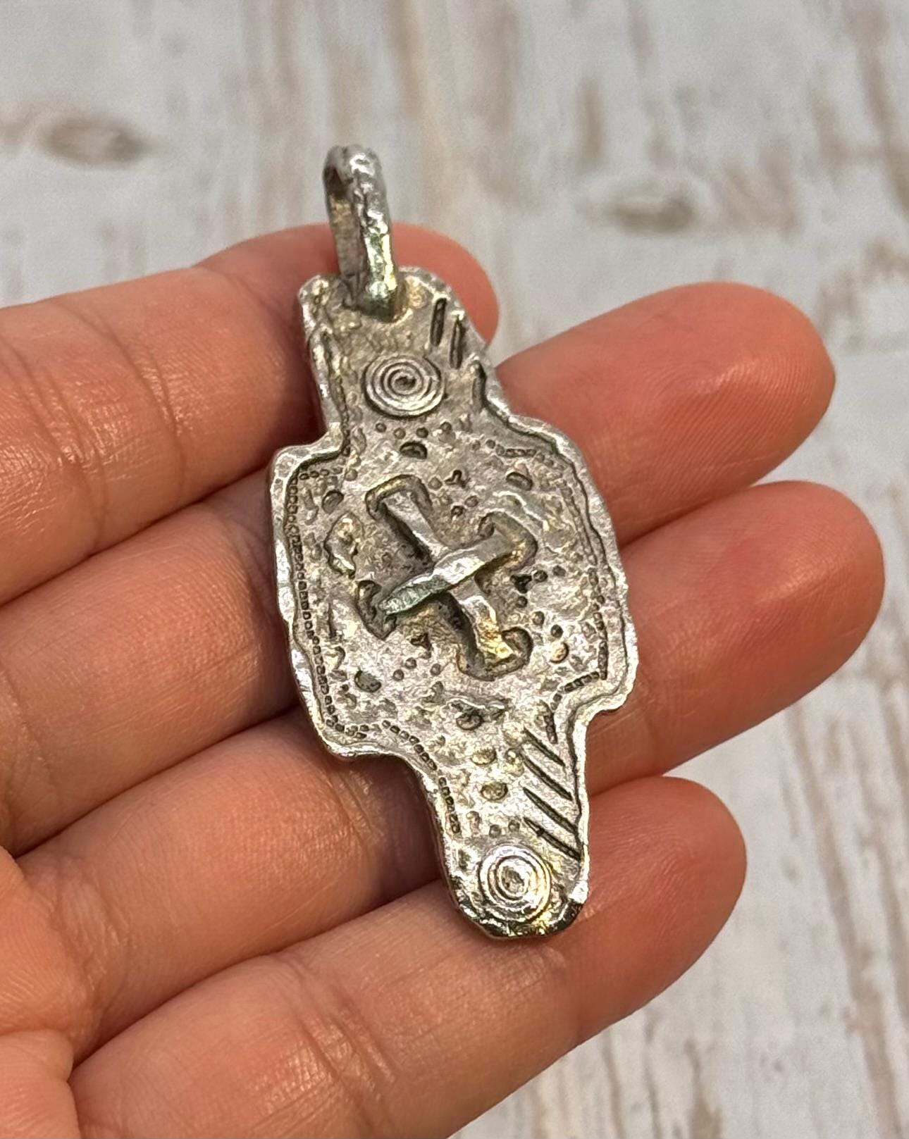 Large Double-Sided Cross Pendant, Antiqued Pewter - PT567