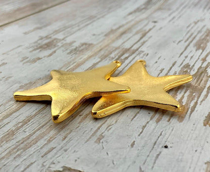 Extra-large Rounded Star Pendant, Satin 18K Gold Plated - ST279
