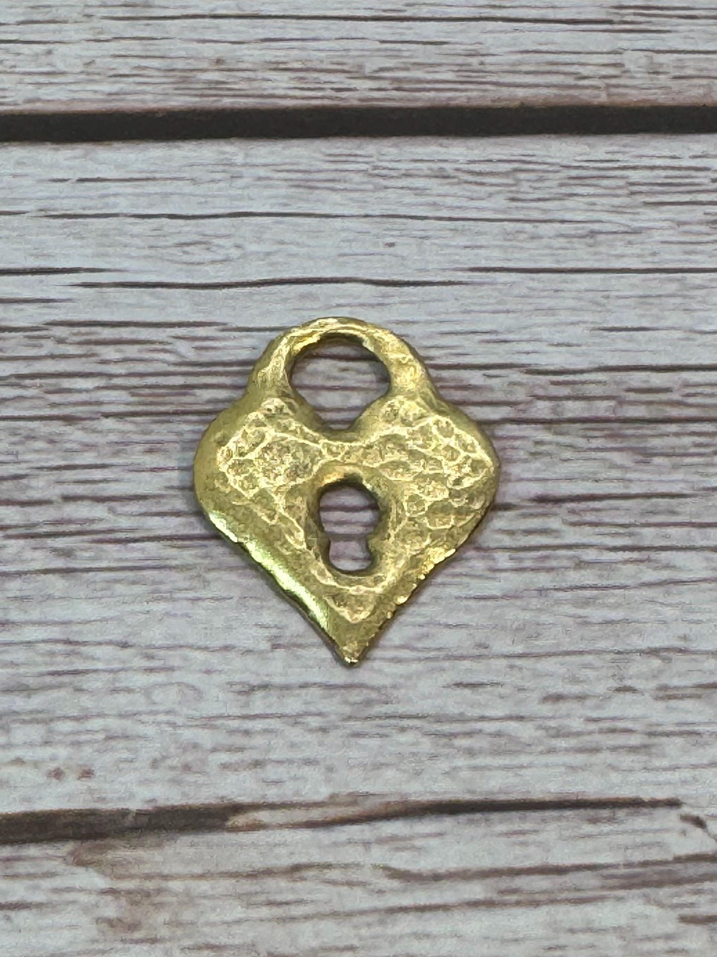 Hammered Heart Padlock Charm, Antiqued 18K Gold Plated - AG147