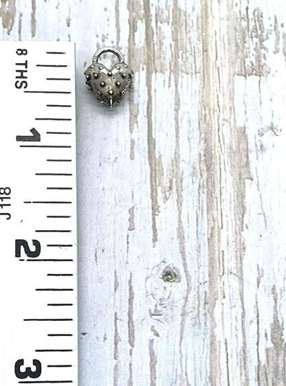 Spiky Puffy Heart Charm, Antiqued Pewter - PT376