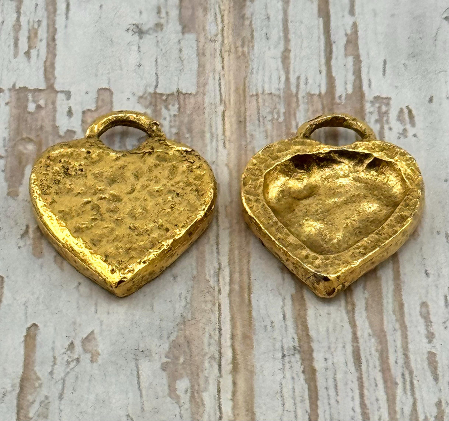 Chunky Hammered Heart Pendant, Antiqued 18K Gold Plated - AG090