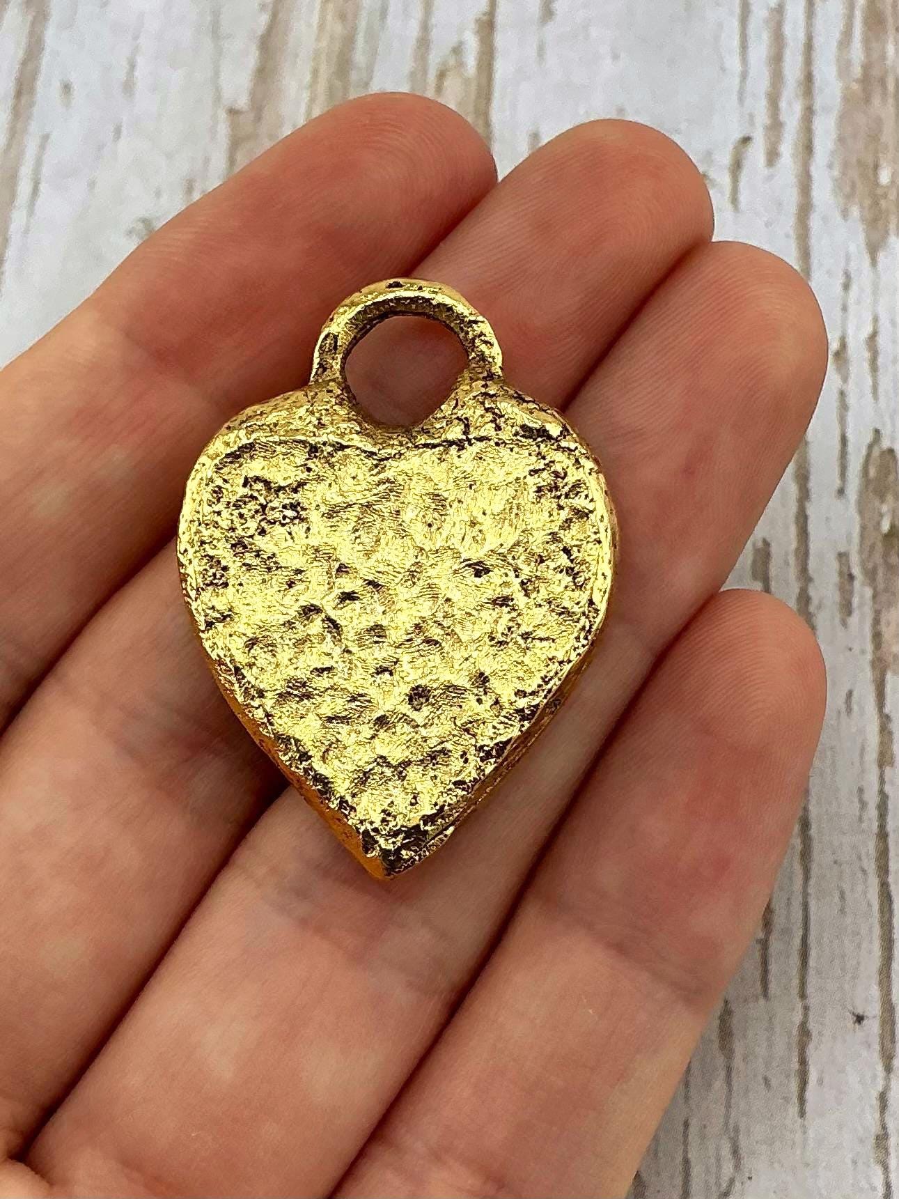 Chunky Hammered Heart Pendant, Antiqued 18K Gold Plated - AG090