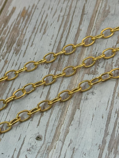 Chaîne maillons 9x6mm, Plaqué or 18k finition satinée - S082-CH