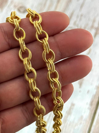 Chaîne Câble Double Maille 7x9mm, Plaqué Or 18k Satiné - S081-CH
