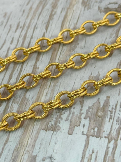 Chaîne Câble Double Maille 7x9mm, Plaqué Or 18k Satiné - S081-CH