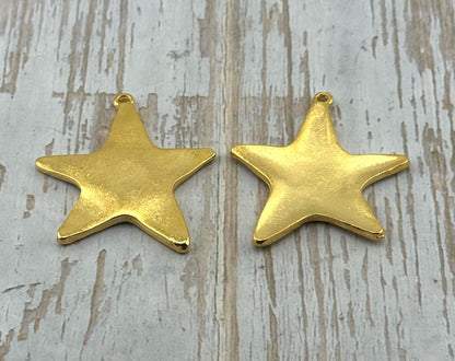 Extra-large Rounded Star Pendant, Satin 18K Gold Plated - ST279