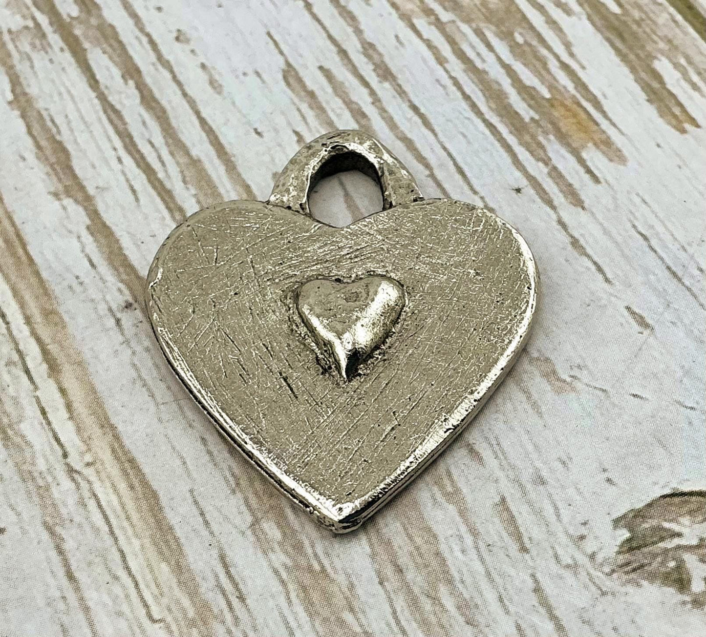 Double-sided Hearts Pendant, Antiqued Pewter - PT448