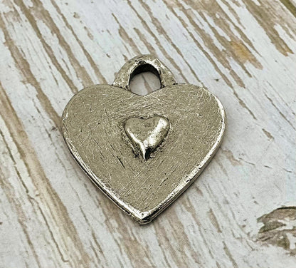 Double-sided Hearts Pendant, Antiqued Pewter - PT448