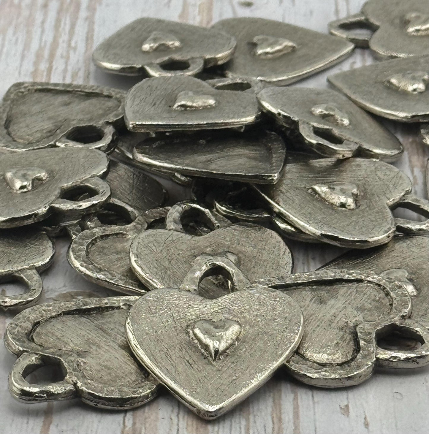 Double-sided Hearts Pendant, Antiqued Pewter - PT448