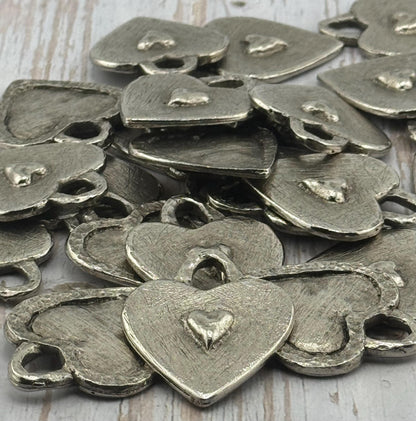 Double-sided Hearts Pendant, Antiqued Pewter - PT448