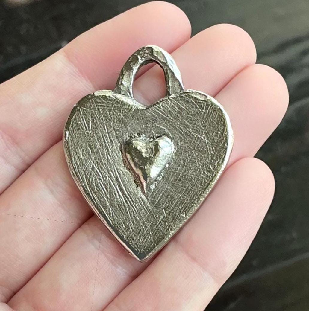 Double-sided Hearts Pendant, Antiqued Pewter - PT448