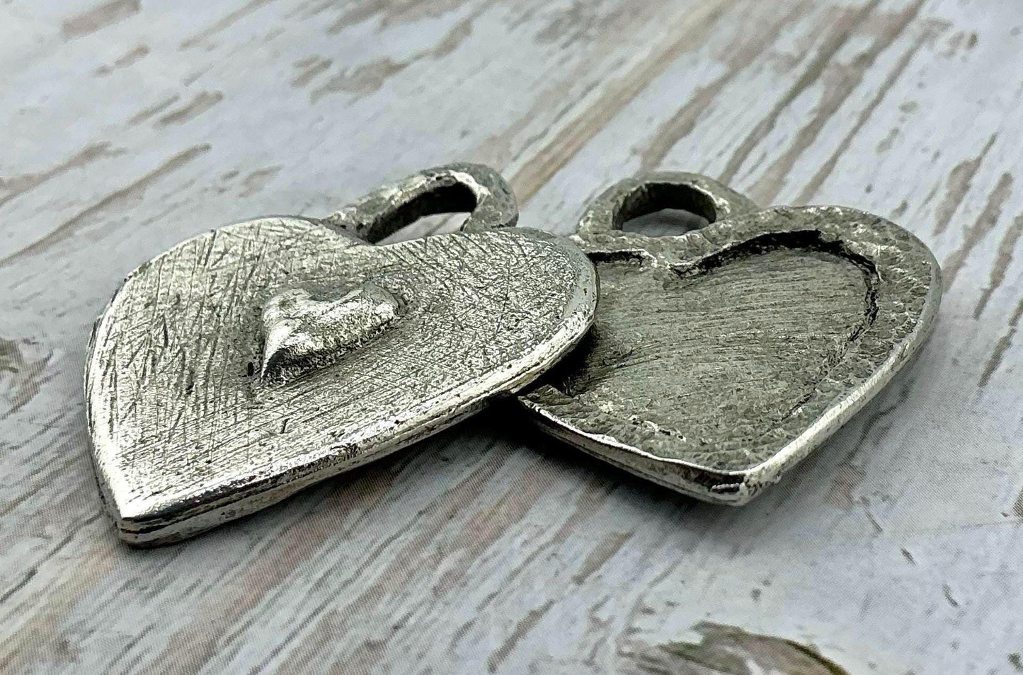 Double-sided Hearts Pendant, Antiqued Pewter - PT448