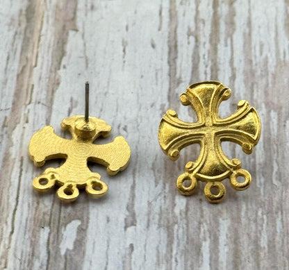 Iron Cross Earrings, Satin 18k Gold Plated - ST604