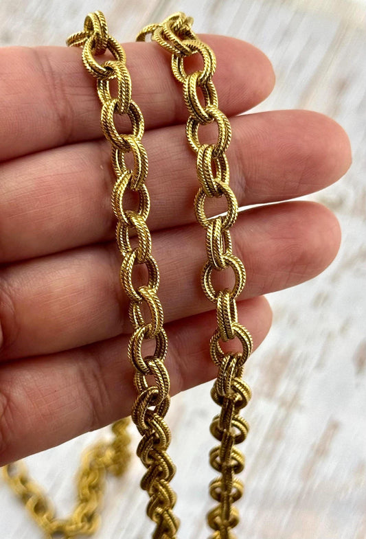Cadena doble texturizada de eslabones, baño de oro de 18k envejecido - G120-CH