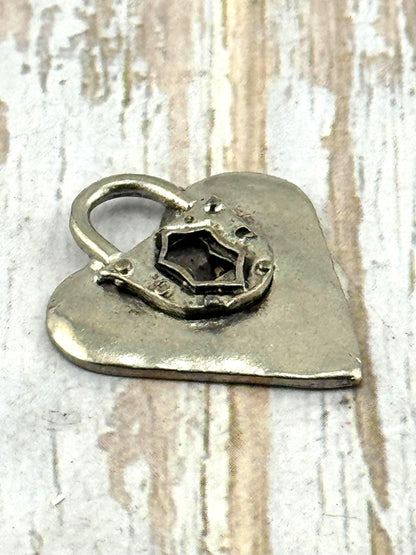 Padlock Heart Large Charm, Antiqued Pewter - PT384