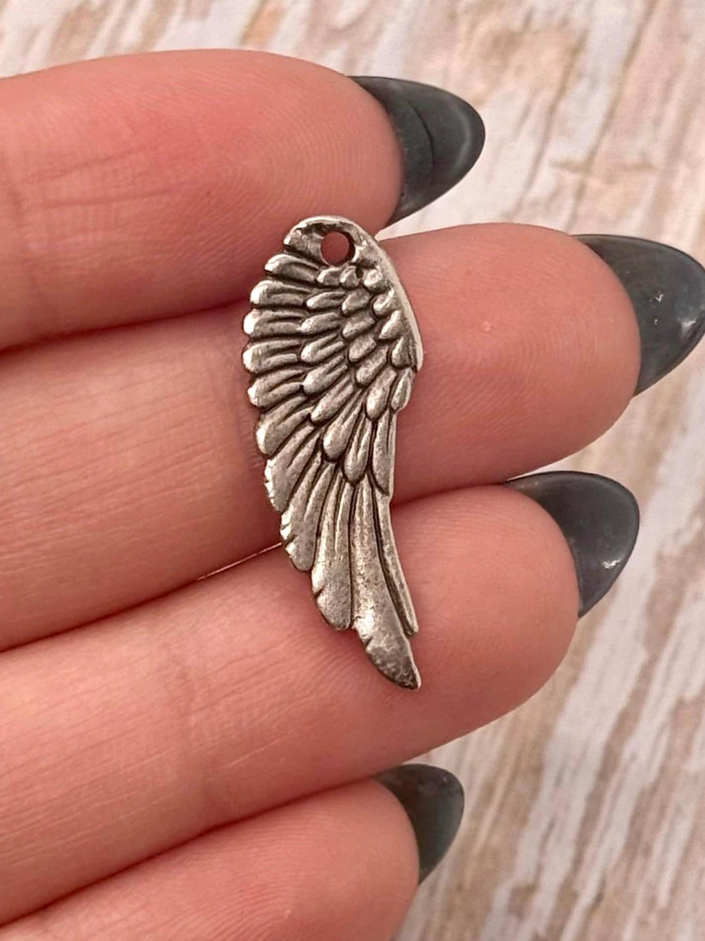 Large Angel Wing Charm, Antiqued Pewter - PT395