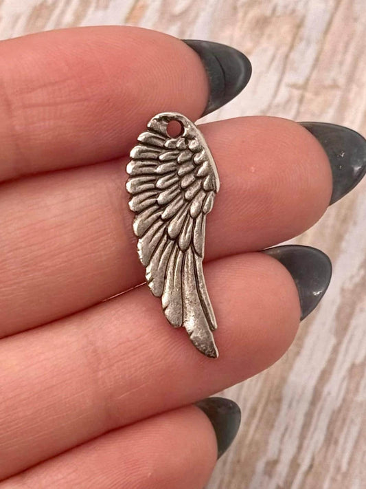 Large Angel Wing Charm, Antiqued Pewter - PT395