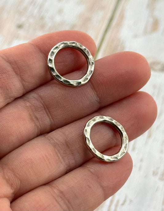 16mm Hammered Jump Rings, Soldered (Set of 2), Antiqued Pewter - PT378