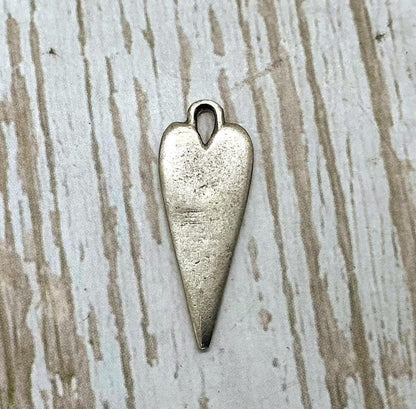 Elongated Heart Charm, Antiqued Pewter - PT394