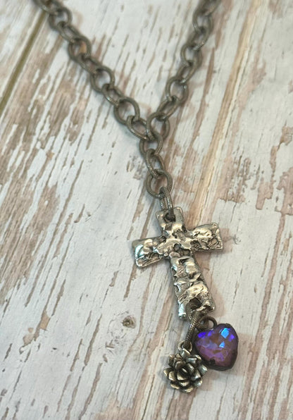 Large Cross Connector Charm, Satin 18k Gold Plated - ST333