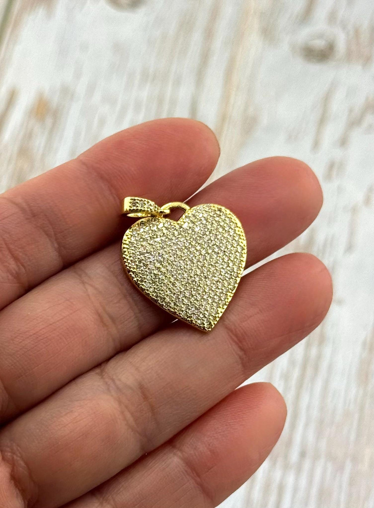 Heart Pendant, 18k Gold Plated Micro Pave Clear Cubic Zirconia Charm - SS068