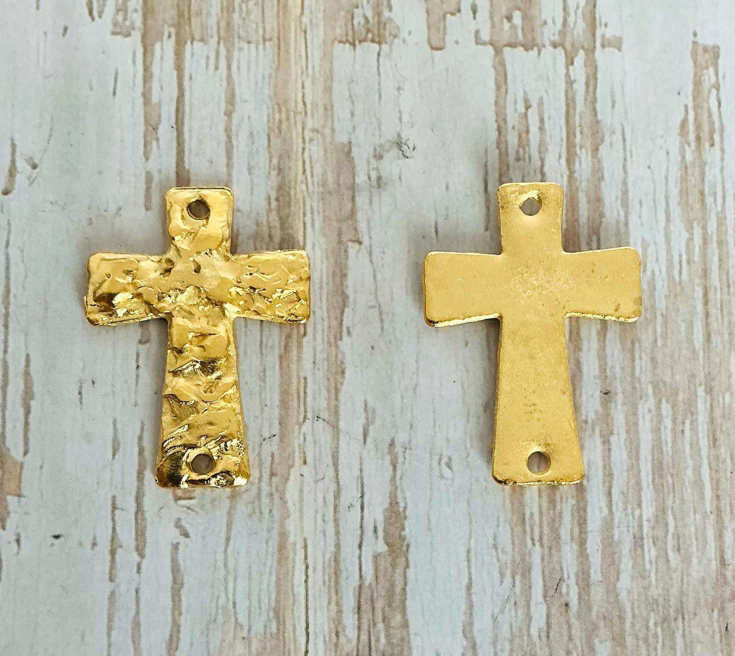 Large Cross Connector Charm, Satin 18k Gold Plated - ST333