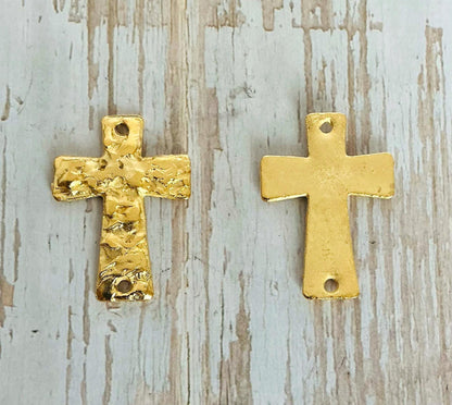 Large Cross Connector Charm, Satin 18k Gold Plated - ST333