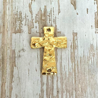 Large Cross Connector Charm, Satin 18k Gold Plated - ST333