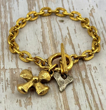 Pendentif croix épais, plaqué or 18 carats vieilli - AG120
