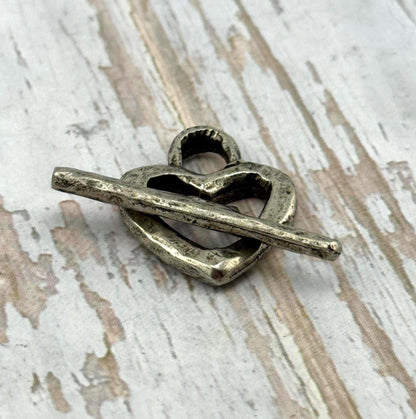 Heart Toggle Clasp, Antiqued Pewter - PT483