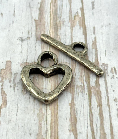 Heart Toggle Clasp, Antiqued Pewter - PT483