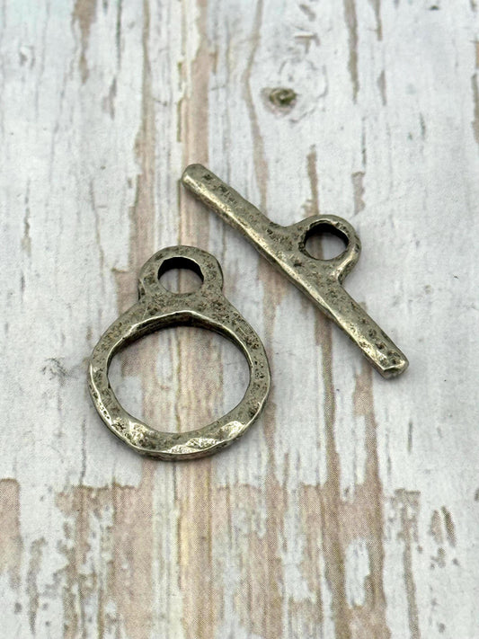 Hammered Round Toggle Clasp, Antiqued Pewter - PT493