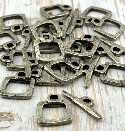 Small Square Toggle Clasp, Antiqued Pewter Plated - PT494