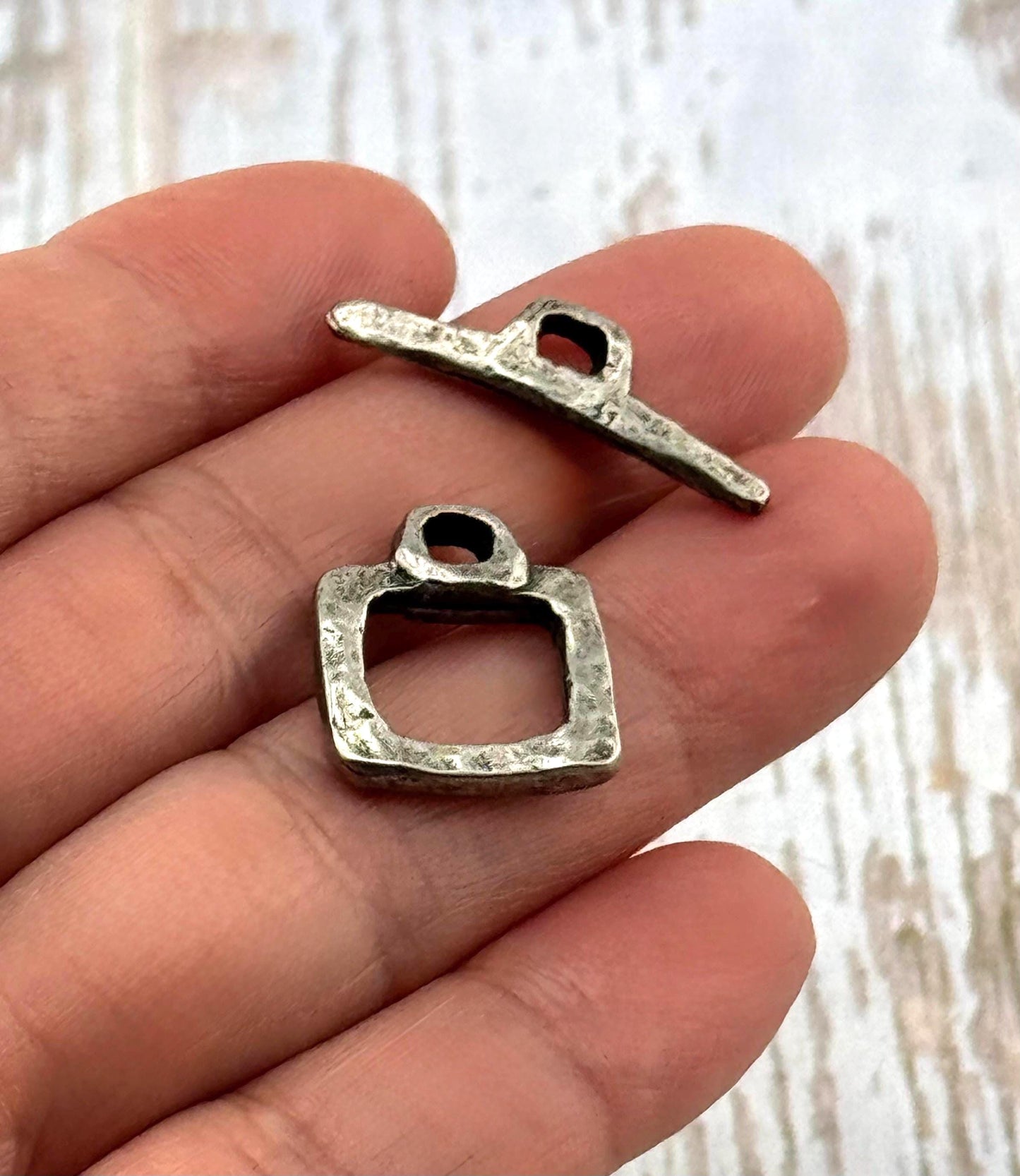 Small Square Toggle Clasp, Antiqued Pewter Plated - PT494