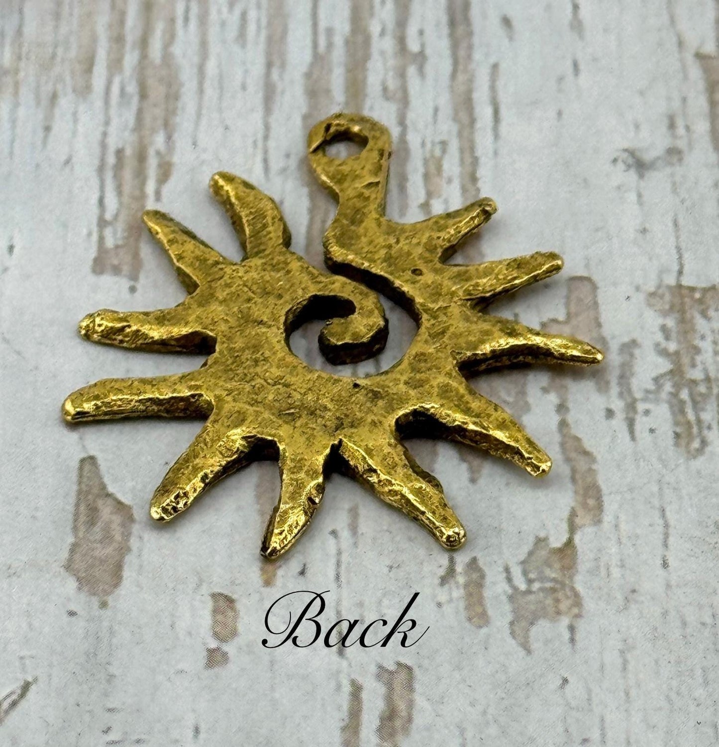 Hammered Spiral Sun Pendant, Antiqued 18k Gold Plated - AG094