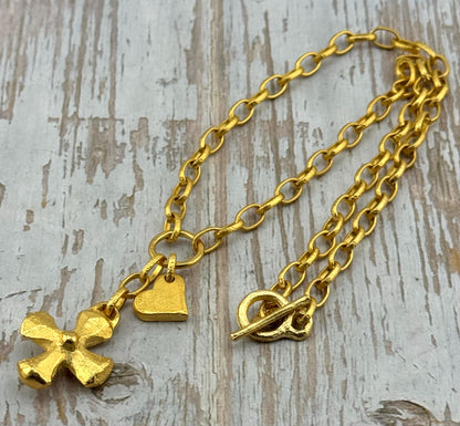 Small Round Toggle Clasp, Satin 18k Gold Plated - ST351